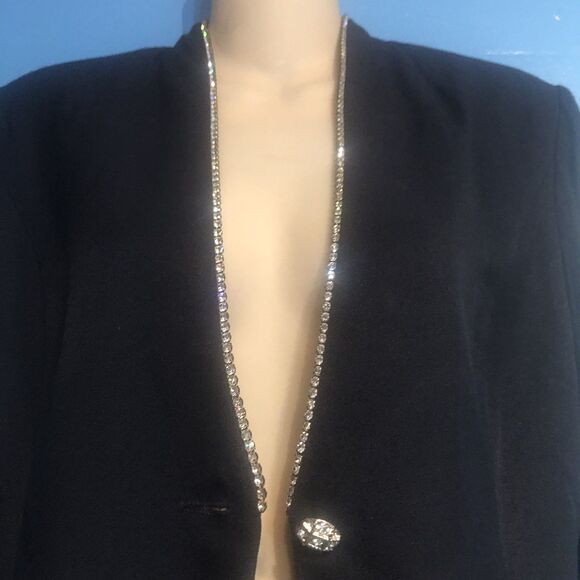 Vintage 1980s JR Nites Petites M Dress Jacket Navy Rhinestone Trim Shoulder Pads - Picture 7 of 9